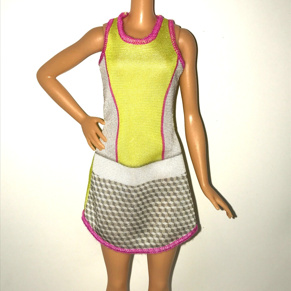 Barbie Doll Clothing Careers Tennis Player Yellow Pink Trim Mini Dress